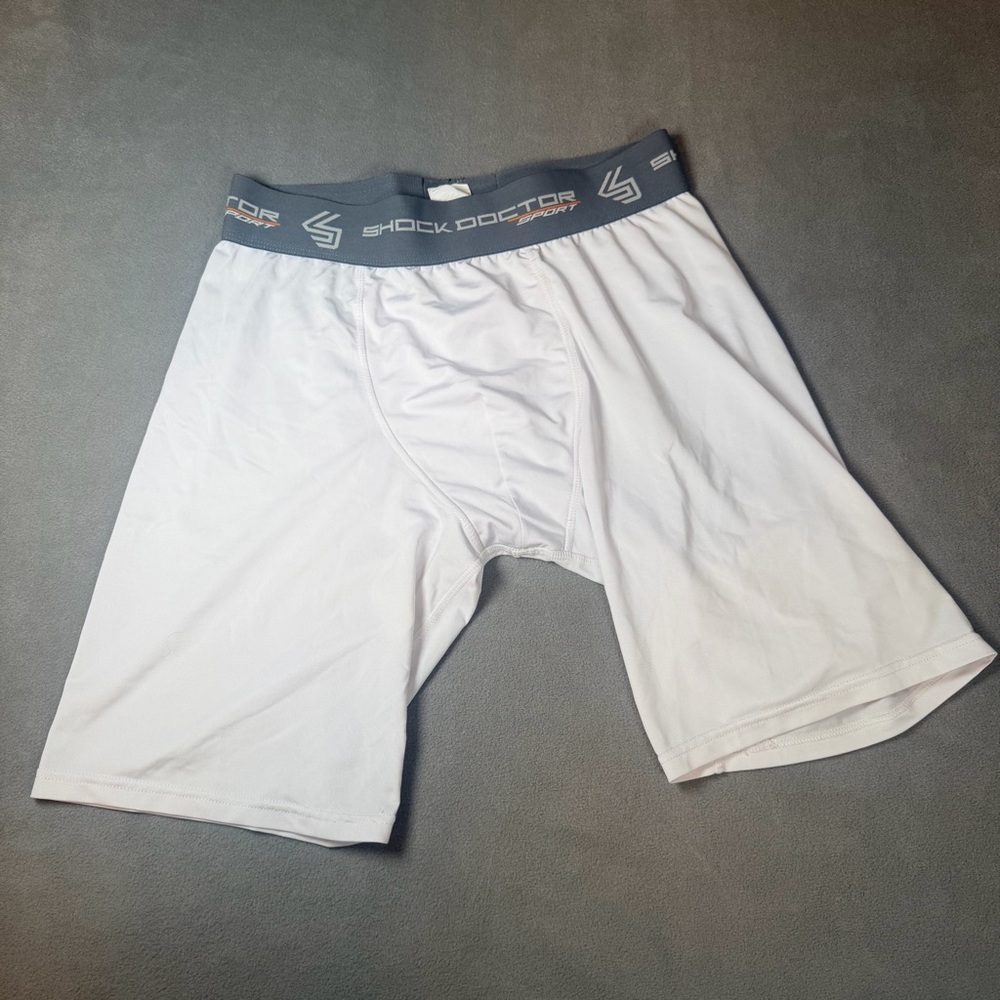 Shock Doctor Men's Athletic Baseball White Compression Sliding Shorts- Large